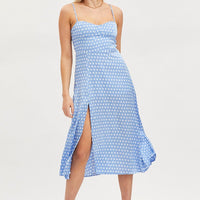 Polka Dot Midi Dress Sleeveless Sweetheart Neckline