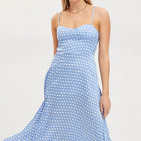 Polka Dot Midi Dress Sleeveless Sweetheart Neckline