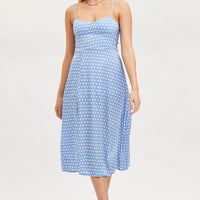 Polka Dot Midi Dress Sleeveless Sweetheart Neckline