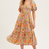Print Dress Puff Sleeve Maxi