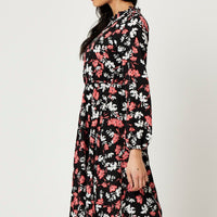 Print High Neck Floral Midi Dress