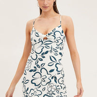 Print Linen Slip Midi Dress