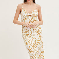Print Linen Slip Midi Dress