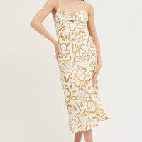 Print Linen Slip Midi Dress