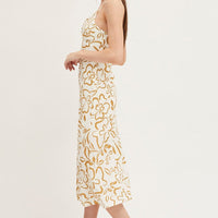 Print Linen Slip Midi Dress