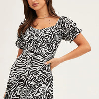 Print Midi Dress Short Sleeve Evening