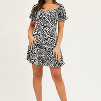 Print Midi Dress Short Sleeve Evening