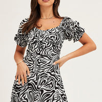 Print Midi Dress Short Sleeve Evening