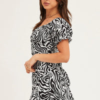 Print Midi Dress Short Sleeve Evening