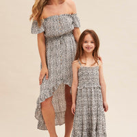 Print Midi Dress Short Sleeve Shirred Off Shoulder
