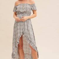 Print Midi Dress Short Sleeve Shirred Off Shoulder
