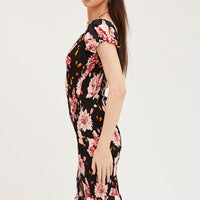 Print Shirred Midi Dress