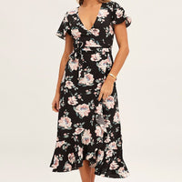Print Wrap Midi Dress