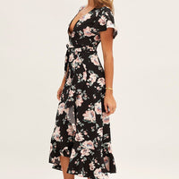Print Wrap Midi Dress