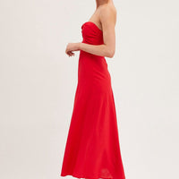 Red Bandeau Dress Sleeveless Midi Sweetheart