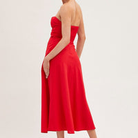 Red Bandeau Dress Sleeveless Midi Sweetheart