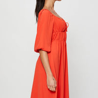 Red Midi Dress Short Sleeve Sweetheart Neckline