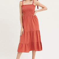 Brown Maxi Dress Sleeveless Tie Shoulder Square Neck