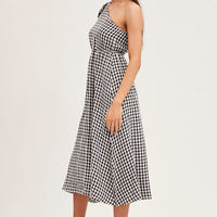 Stripe Check One Shoulder Midi Dress
