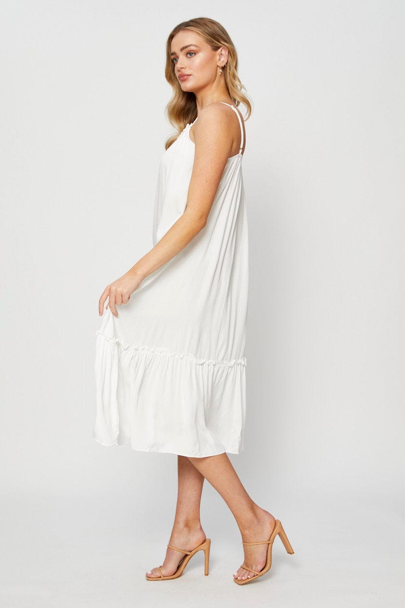 White A Line Dress Sleeveless Midi