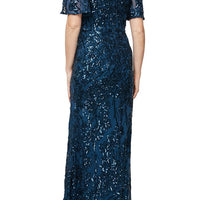 Petite Caroline Flutter Sleeve Sequin Gown