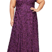 Plus Evelyn Rosette Lace Long Gown