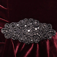 Short Velvet Sheath Dress with Surplice Neckline, Cascade Skirt and Embellishment Detail at Hip