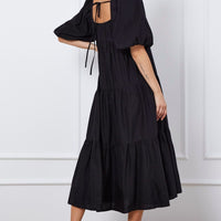Black Midi Dress Short Sleeve Square Neck