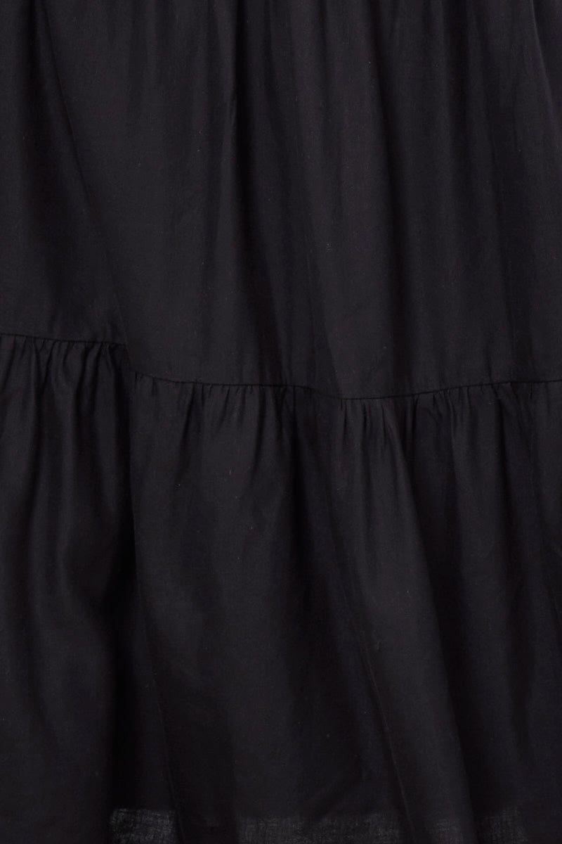 Black Midi Dress Short Sleeve Square Neck
