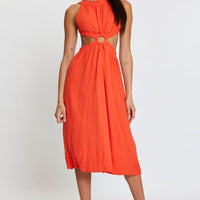 Orange Midi Dress Sleeveless