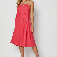 Pink Midi Dress Square Neck