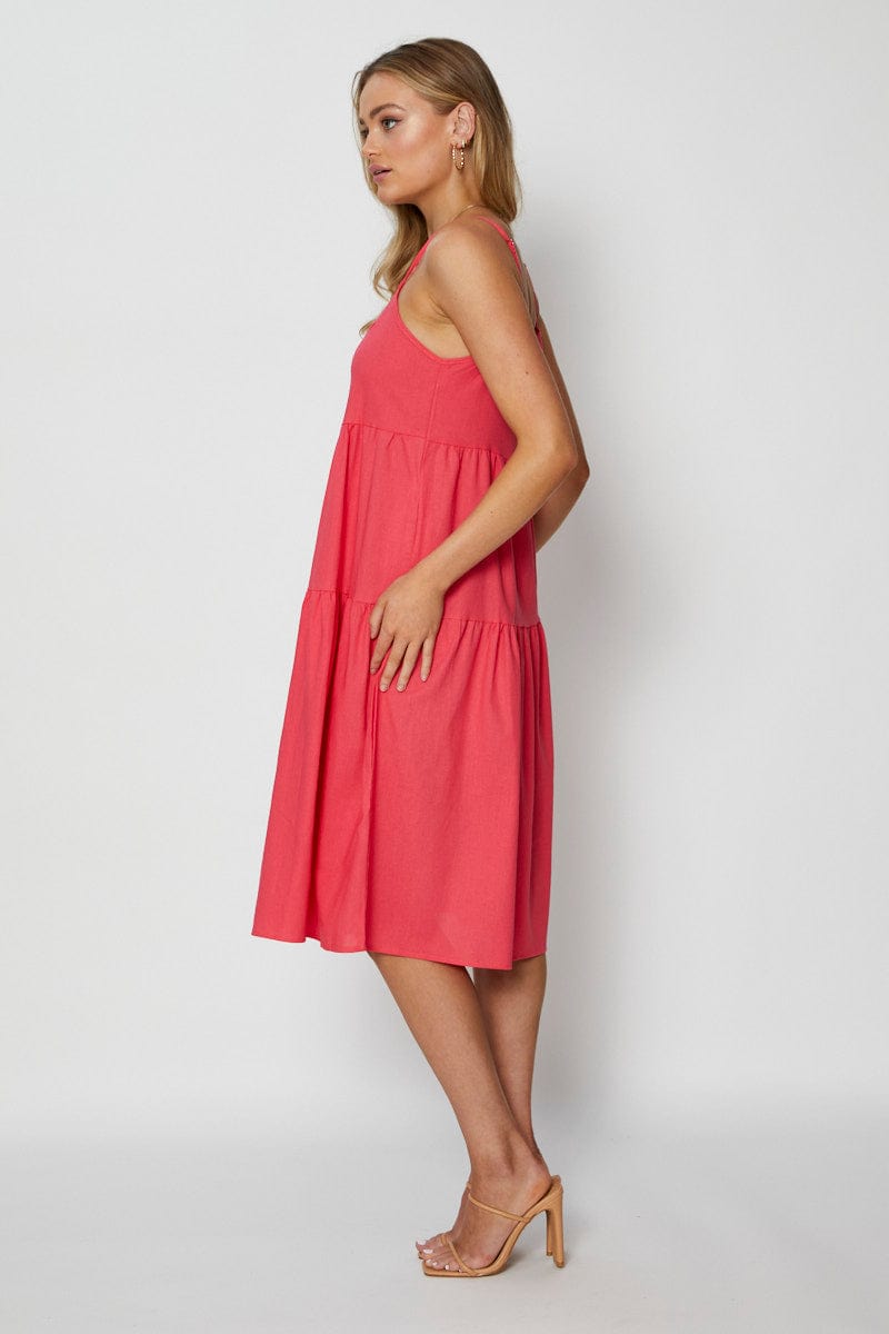Pink Midi Dress Square Neck