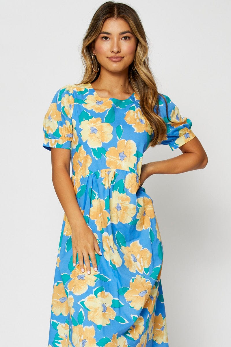 Print Midi Dress Short Sleeve