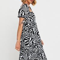 Print Midi Dress Short Sleeve