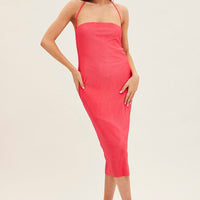 Pink Midi Dress Bandeau Plisse