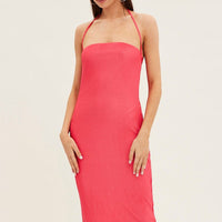 Pink Midi Dress Bandeau Plisse