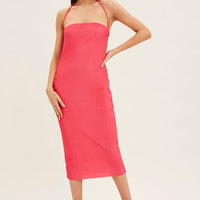 Pink Midi Dress Bandeau Plisse