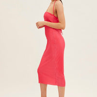 Pink Midi Dress Bandeau Plisse