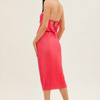Pink Midi Dress Bandeau Plisse
