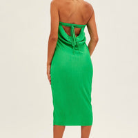 Green Midi Dress Bandeau Plisse