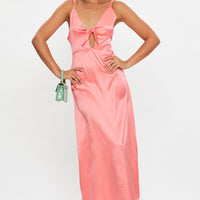 Brown Tie Front Satin Midi Dress