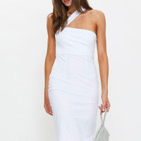 White Asymmetric Bodycon Midi Dress